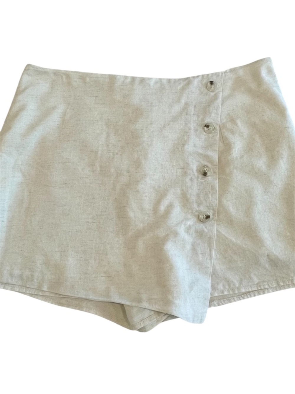 Flat White for Anthropologie Linen Blend Wrap Mini Skort Size XL Beige Coastal